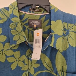 Quiksilver Waterman Blue and Green Floral Shirt L New Org.65.00 Tailor Fit
